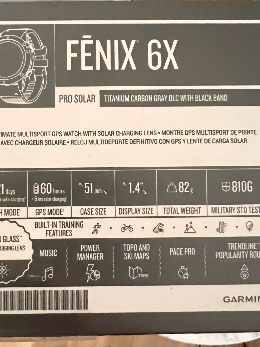 Garmin Fenix 6X Pro Solar Titanium DLC GPS Smartwatch 51mm + Extra Bands - Picture 2 of 9